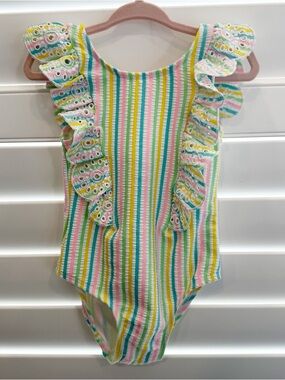 Little Me Striped Ruffle One-Piece Swimsuit in Pastel Multi 24 Months